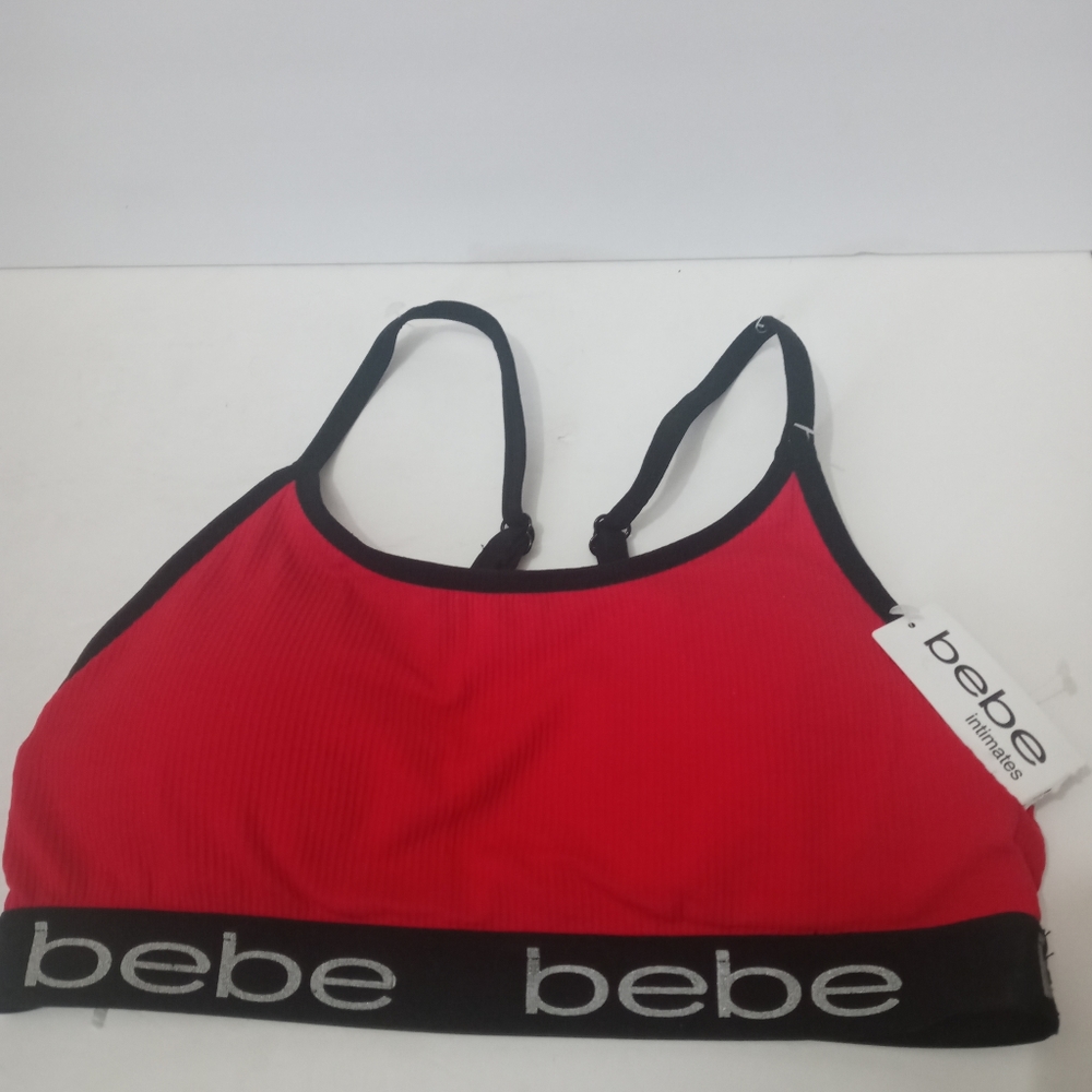 Bebe seamless bra with removable‎ pads tag free size small red sports bra